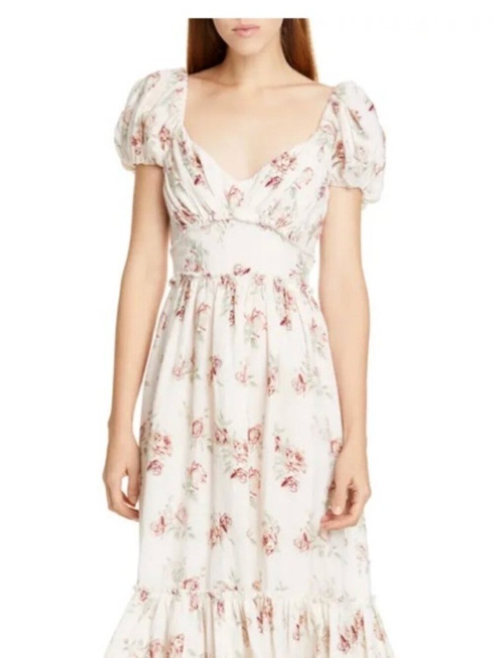 Womens LoveShackFancy Angie Cream Rose (Item-1) Linen Ruffled Hem Maxi Dress 2